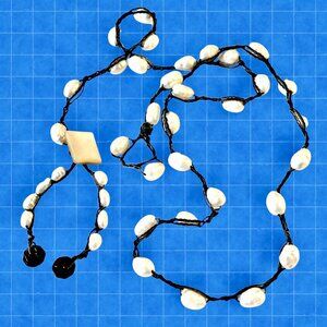 Hand Crafted Crochet Necklace with Shell Beads Vintage Button Lariat